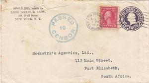 1918, New York, NY to Port Elizabeth, South Africa, Censored, See Remark (C2297)