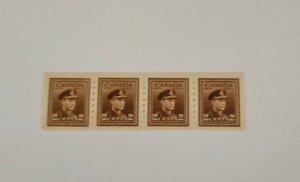 Canada 1942 King George VI War Issue Coil #264 Strip Of 4 MNH