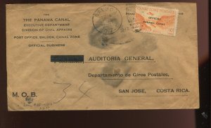 Canal Zone CO2 Airpost Official Used on OB Penalty Cover to Costa Rica CZ MOB12