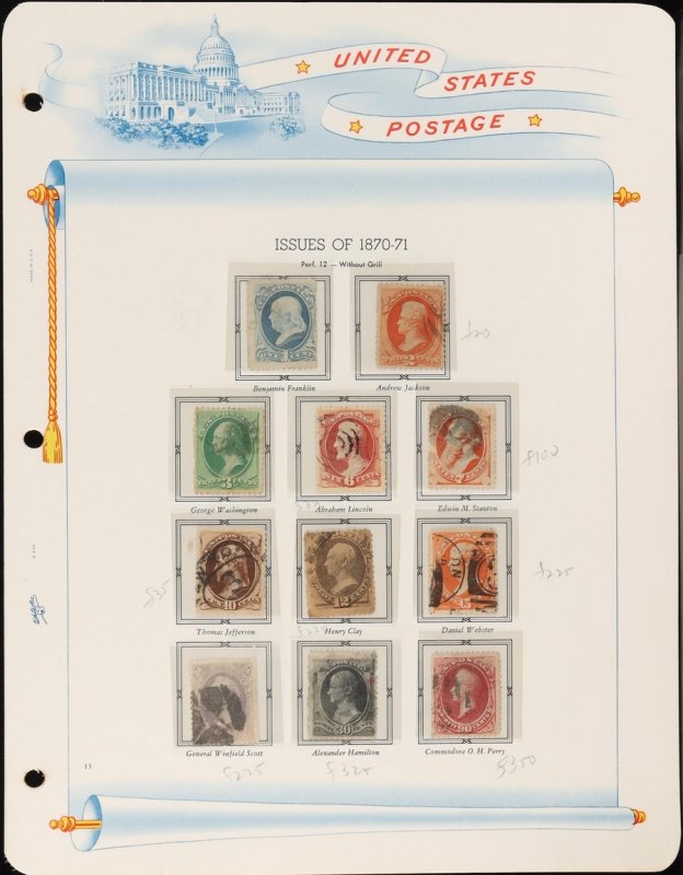 UNITED STATES 1870-80 Portrait collection. Sc cat US$3400+. SG cat £3900. (51). 