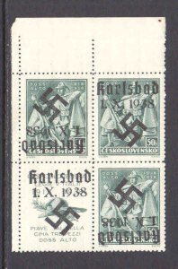 CZECHOSLOVAKIA KARLSBAD ERROR LOCAL FELDPOST OVERPRINT OG NH VF BLOCK 4 2 INVERT