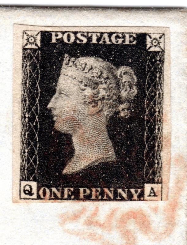 Great Britain Scott 1 plate 9 (SG3-SPEC AS56) worn plate POS QA on FLS