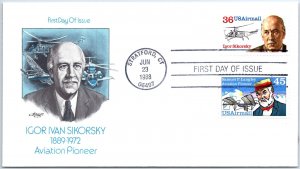 U.S. FIRST DAY COVER IGOR IVAN SIKORSKY AVIATION PIONEER ARTMASTER CACHET 1988