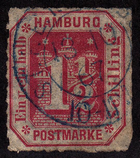 HAMBURG Used Scott # 25 - Nice Blue Cancel (1 Stamp)