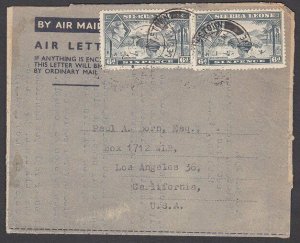 SIERRA LEONE 1948 GVI 6d(2) on formular airletter to USA - ex Freetown......M965