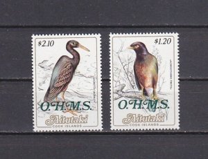 Aitutaki, Scott cat. O38-39. Bird values o/printed in Green OHMS. ^