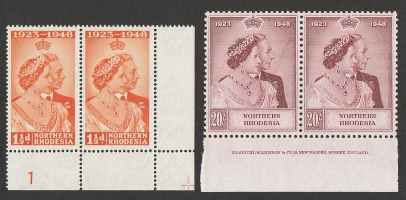 NORTHERN RHODESIA 1948 KGVI Silver Wedding set plate & imprint pairs. MNH **.