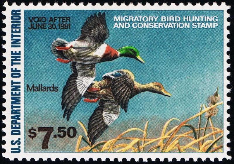 US RW47,$7.50 1980 Mallards Duck Stamp MLH OG 