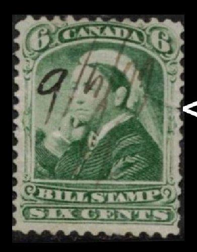 CANADA 1868 QUEEN VICTORIA 6c #FB43 THIRD BILL STAMP ISSUE SML 3mm TEAR SEE SCAN