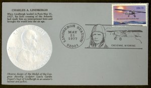 USA 1977 CHARLES LINDBERGH PARIS LANDING Event Cover CHEYENNE WYOMING Sc 1710