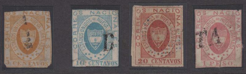 COLOMBIA 1861 NEW GRENADA Sc 14-18 TOP VALUES FORGERIES MUTE CANCELS+ (CV$1200) 