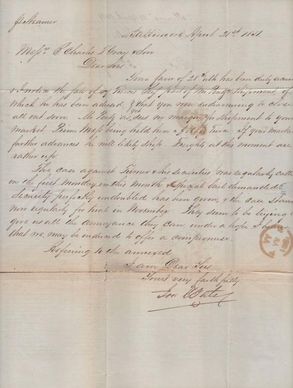 **US Stampless Cover Ship Mail, Baltimore 4/27/1857 to London, Paid 24