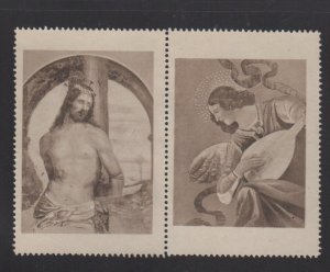 German Advertising Stamps - Famous Paintings, Christ & Angel with Lute, Sepia