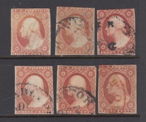 US #11/11A Group of 6 stamps -   3c Washington  (USED) cv$90.00