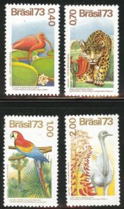 Brazil Scott 1328-1331  MNH** 1973  set 3 colorful birds & a Jaguar CV$19