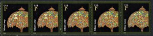 SC#3758A 1¢ Tiffany Lamp Plate Strip of Five: #S11111 (2008) MNH