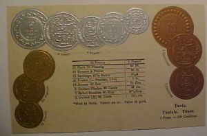 TUNESIA GOLD EMBOSSED COIN PICTURE CARD CIRCA 1909 MINT