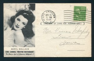 1946 Beryl Wallace at Earl Carroll Theater - Los Angeles, California to Iowa