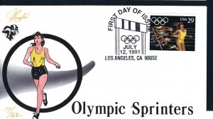 Pugh Design/Painted LA Olympics Sprinters July 1991 FDC...142 of 162 created!