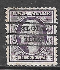 USA 333: 3c Washington, Elgin precancel, used, F-VF