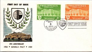 Philippines FDC 1959 - Manila Pact 5th Anniv - 6c/25c Stamp - Pair - F43381