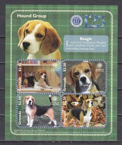 Grenada, Scott cat. 3729 a-d. Beagle Dogs sheet of 4.