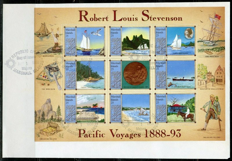 MARSHALL ISLANDS 1988 ROBERT LOUIS STEVENSON SHEET FIRST DAY COVER 