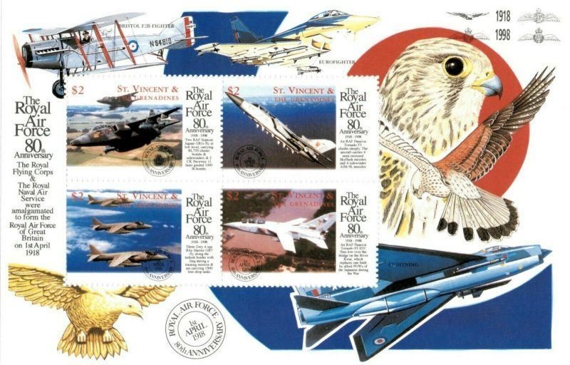 St. Vincent Grenadines MNH S/S 2634 80th Ann. Royal Air Force 1998