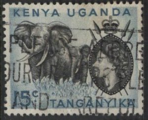 Kenya (KUT) 105 (used) 15c elephants, Eliz. II, lt blue & black (1958)