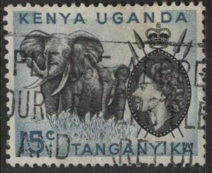 Kenya (KUT) 105 (used) 15c elephants, Eliz. II, lt blue & black (1958)