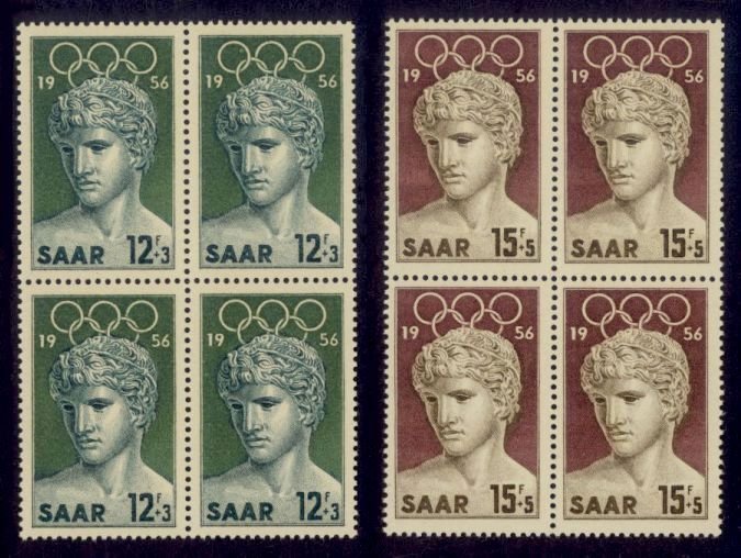 Saar Sc#  B109-10 MNH Summer Olympic Games 1956 (Blocks of 4)