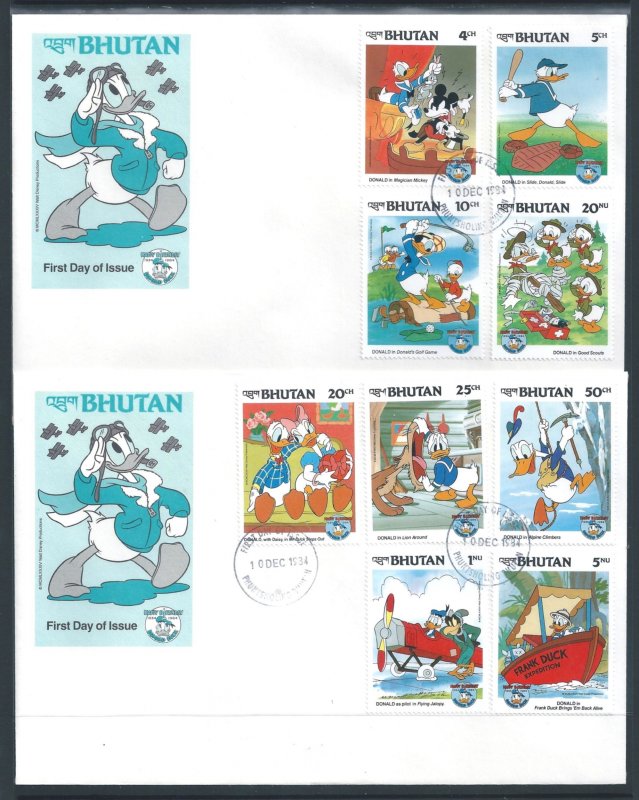 Bhutan #460-8 (2 FDC) Disney - Donald Duck