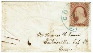 1850's Columbia, SC cancel in blue on cover, 3c type I Scott 25