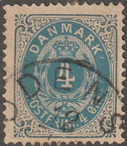 Denmark, stamp, Scott#26,used, coat of arms. normal frame, #D-1