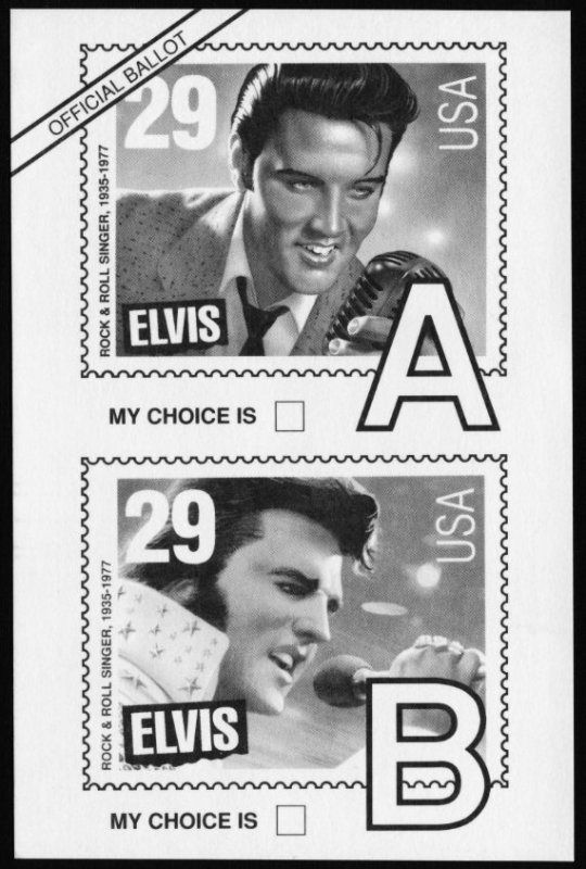 USA #2721 Official USPS Ballot for selecting artwork for first Elvis stamp