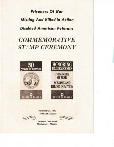 USPS FDC Ceremony Program #1422 C1 U.S. Servicemen paired with #1421 DAV 1970