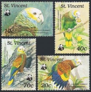 St Vincent 1184-1185-1187-1188, MNH. WWF 1989. Parrots.