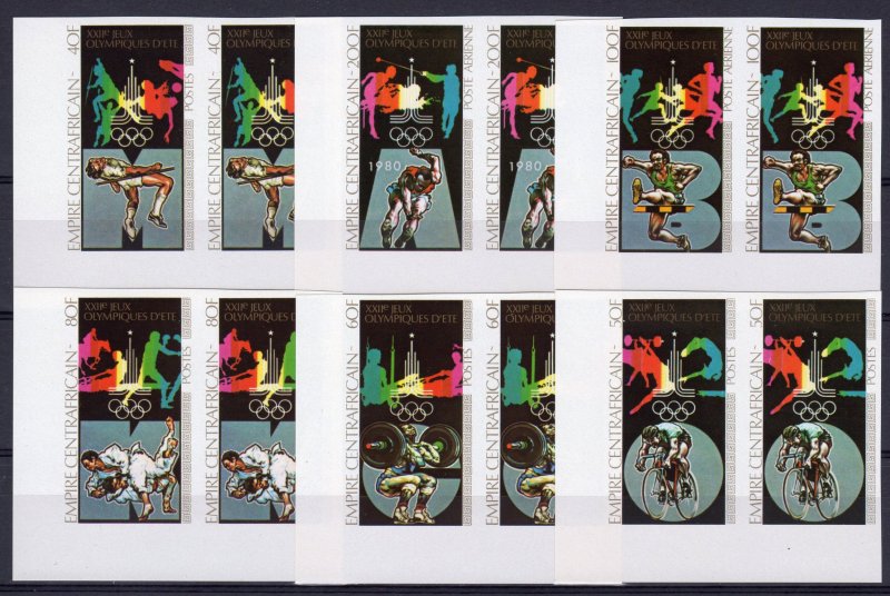 Central African 1978 Mi#615B/620B MOSCOW OLYMPICS 80/CYCLING PAIR IMPERF.MNH