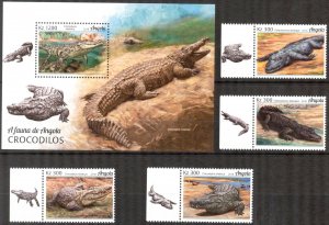 Angola 2018 Reptiles Crocodiles Set of 4 + S/S MNH