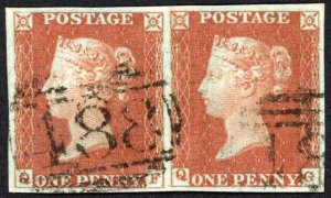 1841 Penny Red (QF/QG) Plate 42 SUPERB Four Margins PAIR Cat 110 pounds 