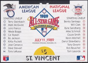 St Vincent 1989 Sc 1223 Major League Baseball All Star Game July 11 SS Stamp**