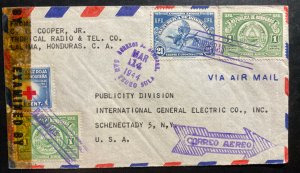 1944 Lalima Honduras Censored Airmail Cover To Schenectady NY USA
