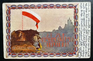 1918 Czechoslovakia Picture Postcard Cover To Kladno Republic Independence