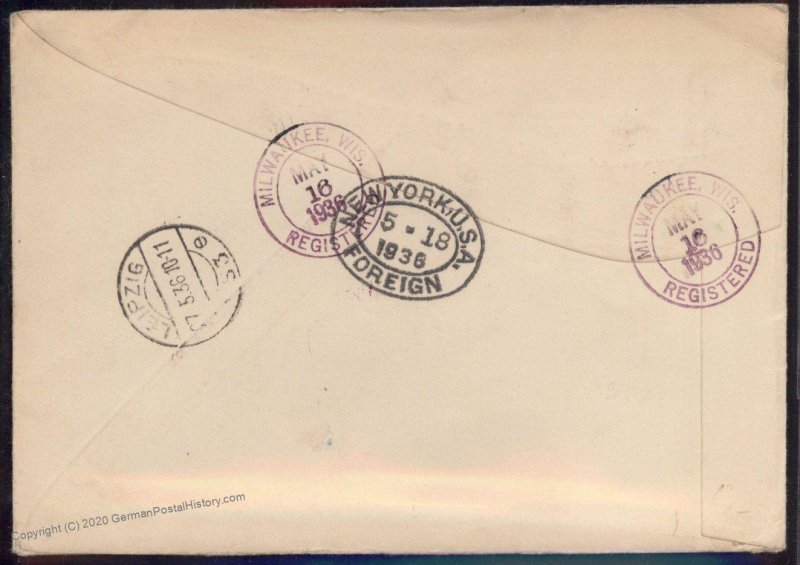 USA 1936 Registered Transatlantic Cover Farley Expo SS Germany 95642