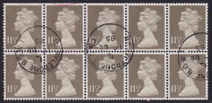 GB - 1981 - Scott #MH76 - used block of 10 - Machin Head Elizabeth II