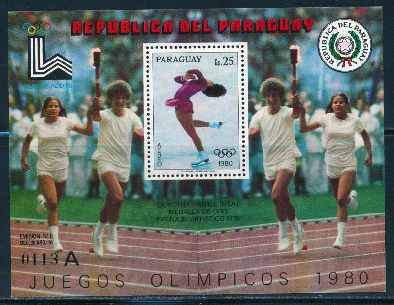 Paraguay- Lake Placid Olympic Games MNH Dorothy Hamill USA Sheet A (1980)