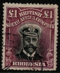 RHODESIA SG254 1913-9 £1 GREY-BLACK & DEEP ROSE-LILAC p14 HEAD DIE II FINE USED