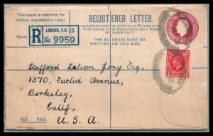 Great Britain  1936  Registered cover to Berkley Ca.