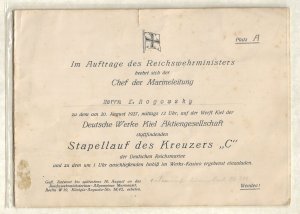 German Naval Feldpost: KMS Karlsruhe 8/20/1927 Launching Invitation (54779)