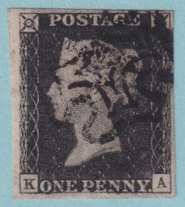 GREAT BRITAIN 1 USED - FOUR MARGIN PENNY BLACK - NO FAULTS EXTRA FINE!